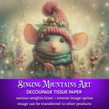 Souris de Noël vintage dans un chapeau découpage
