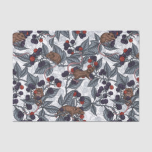 Papier Mousseline Souris et mûres sur blanc