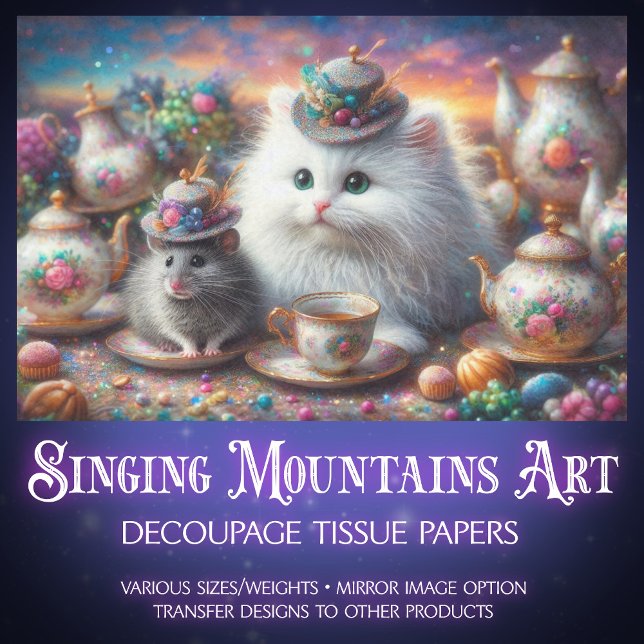 Papier Mousseline Souris Teatime Kitten vintage Magique Découpage (Créateur téléchargé)