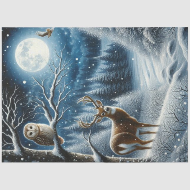 Papier Mousseline Sous la Lune du Solstice Forêt d'Hiver (Recto)
