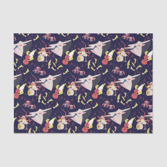 Papier Mousseline Sous la mer Marine Animals Chanson de musique (Recto)