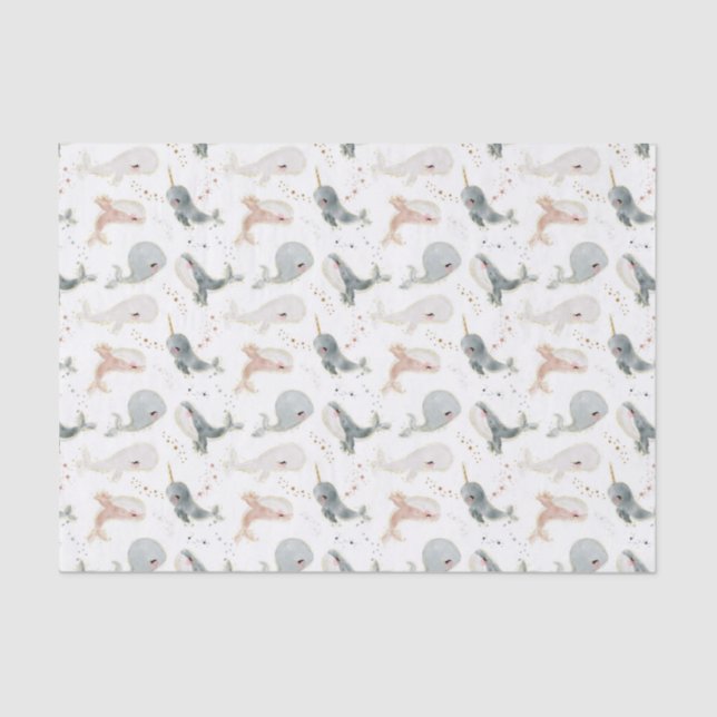 Papier Mousseline Sous l'océan Mer Baleine Whimsical et étoiles (Recto)