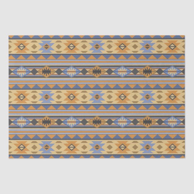 Papier Mousseline Southwest Design Gold Blue Grey Tribal Motif (Recto)
