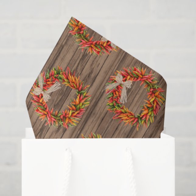 Papier Mousseline Southwest Rustic Chile Pepper Wreaths Wood Pattern (Sac cadeau)