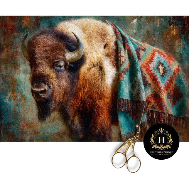 Papier Mousseline Southwest Turquoise Bison Portrait (Créateur téléchargé)