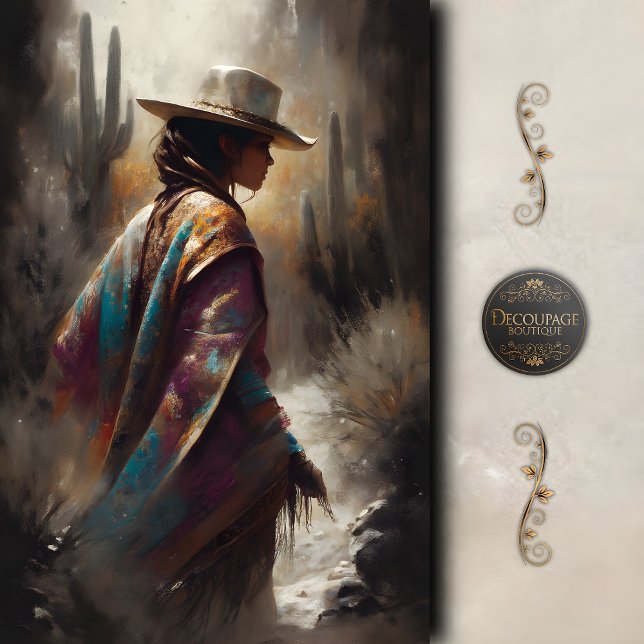 Papier Mousseline Southwestern Desert Cowgirl Art Decoupage (Southwestern Desert Cowgirl Art Decoupage Tissue Paper)