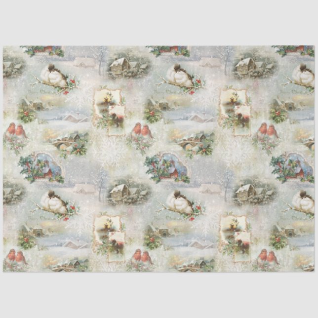 Papier Mousseline Sparkly Rustic Christmas Winter Scènes Collage (Recto)