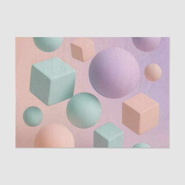 Papier Mousseline Sphères Géométriques Pastel Cubes (Recto)