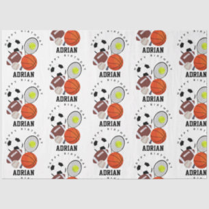 Papier Mousseline Sports Balls sportifs Nom personnalisé Anniversair
