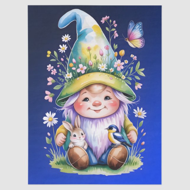 Papier Mousseline Spring Gnome with Bunny and Bluebird (Recto)