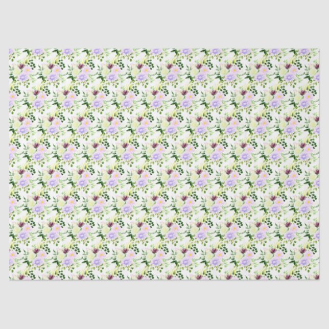 Papier Mousseline Spring Purple Flowers with Foliage (Recto)