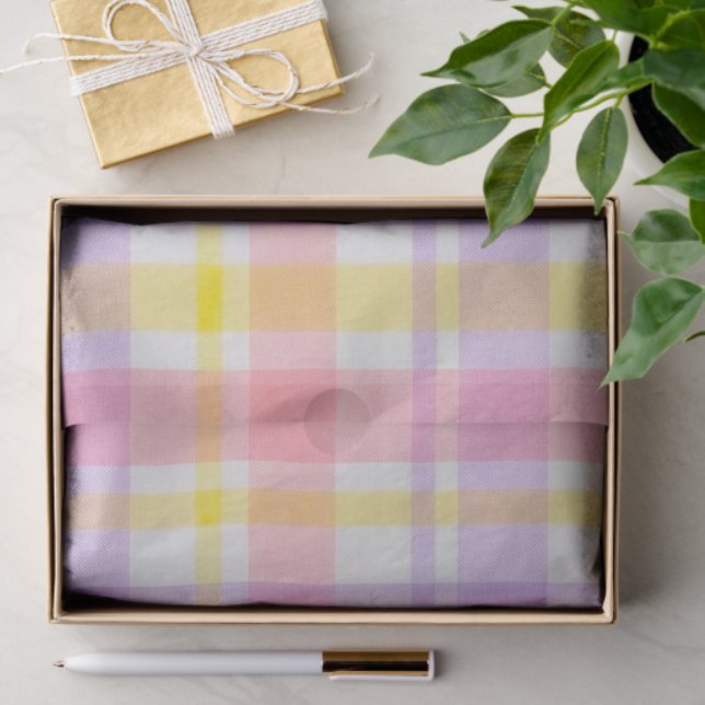 Papier Mousseline Springtime Pink Lavender Plaid  (Cadeau)