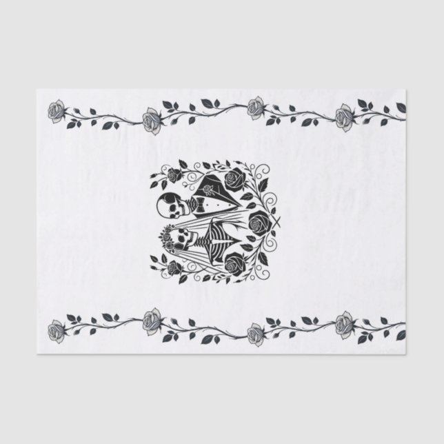 Papier Mousseline Squelette blanc noir Rose Floral Mariage de la vig (Recto)