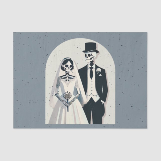 Papier Mousseline Squelette gris Halloween Mariage gothique (Recto)