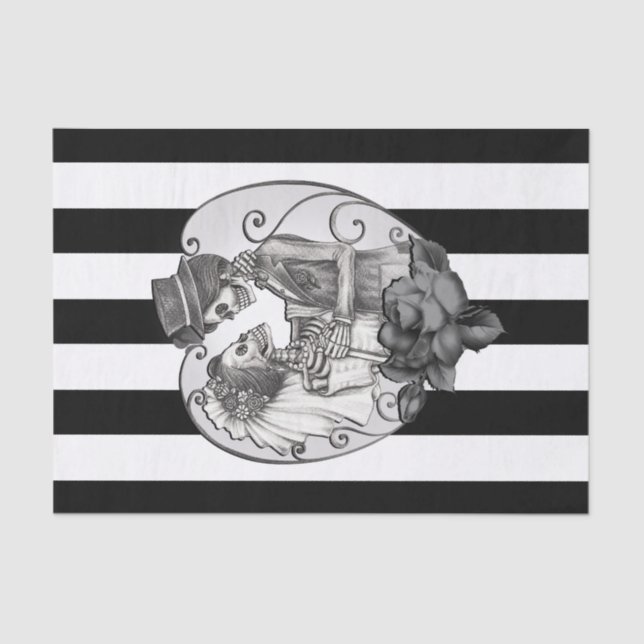 Papier Mousseline Squelette rayé Love Couple Mariage Danse (Recto)