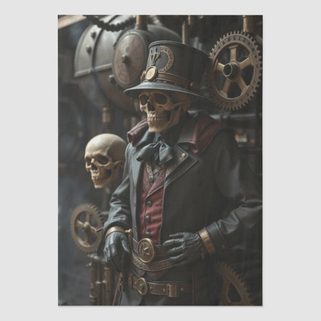 Papier Mousseline Squelette Steampunk d'Halloween (Recto)