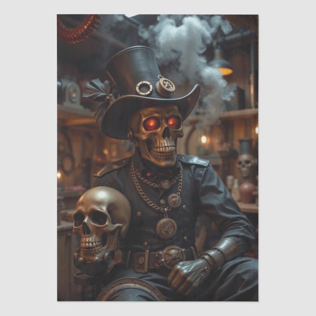 Papier Mousseline Squelette Steampunk d'Halloween (Recto)