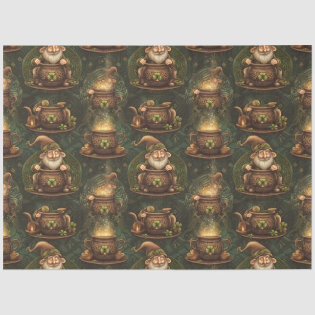 Papier Mousseline St Patrick Gnome Magic Cauldron Bois foncé (Recto)