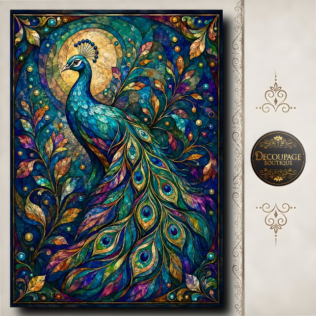 Papier Mousseline Stained Glass Peacock Decoupage (Stained Glass Peacock Decoupage Tissue Paper)