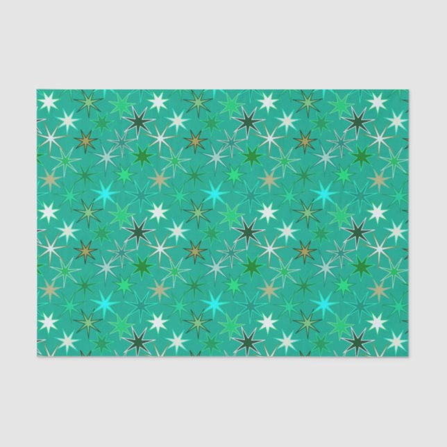 Papier Mousseline Starburst Print, Turquoise et Aqua (Recto)