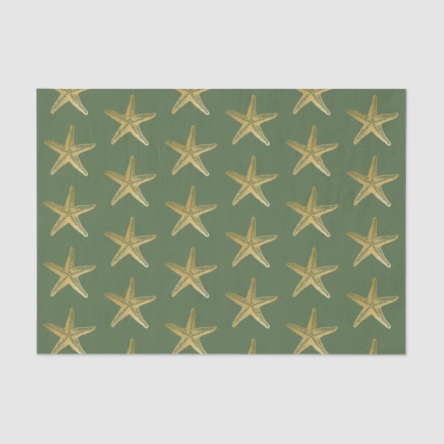 Papier Mousseline Starfish Beach Coast Christmas Seashell Gold Green (Recto)
