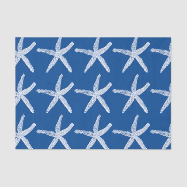 Papier Mousseline Starfish Motif Beach Nautical Coastal Navy Bleu (Recto)