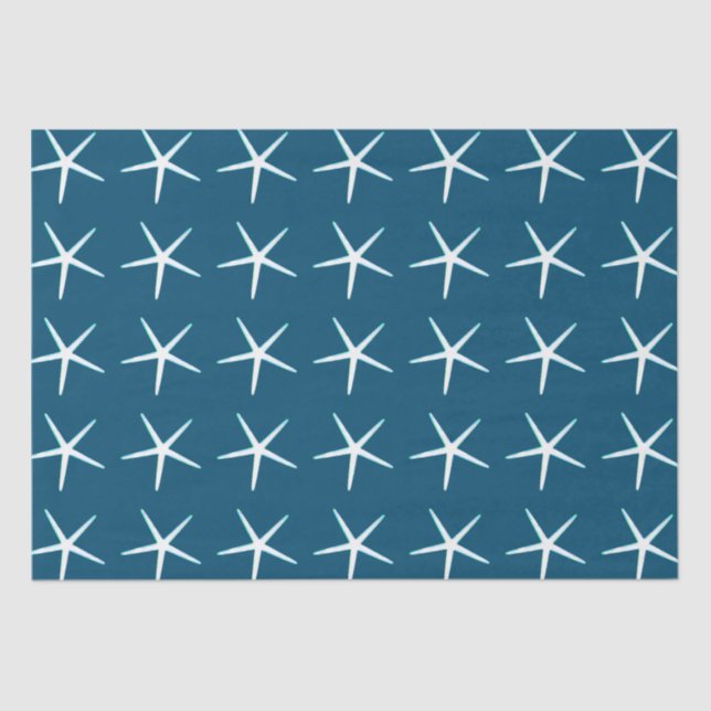 Papier Mousseline Starfish Motif Blanc Bleu Cute Élégant Nautique (Recto)