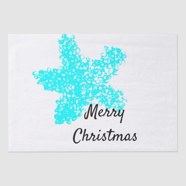 Papier Mousseline Starfish Motifs Turquoise Aqua White Joyeux Noël (Recto)