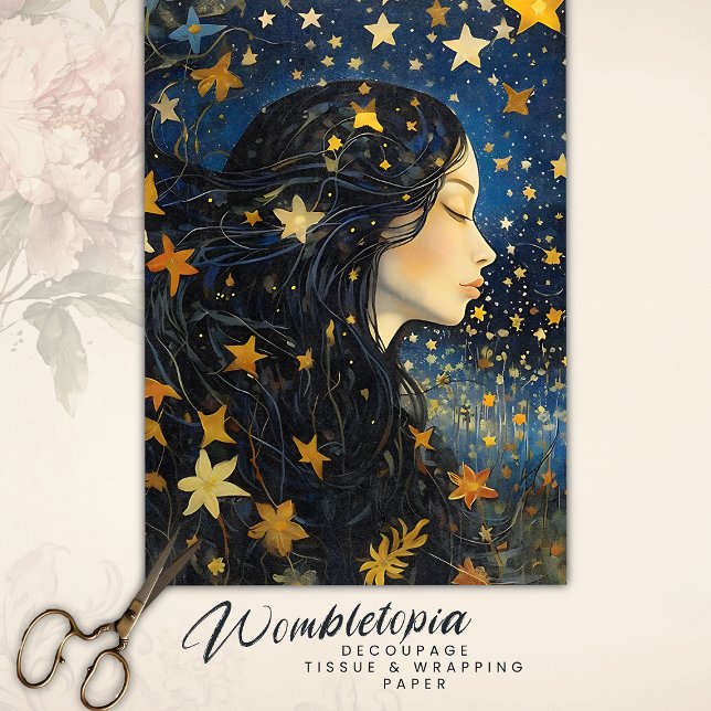 Papier Mousseline Starry Night Sky Art Nouveau Dream Girl Découpage (Créateur téléchargé)