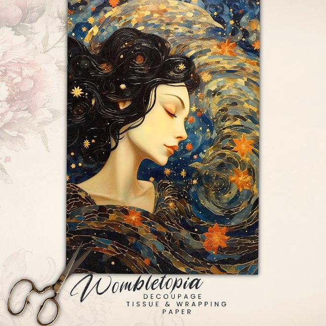 Papier Mousseline Starry Night Whirlwind Art Nouveau Girl Decoupage (Créateur téléchargé)