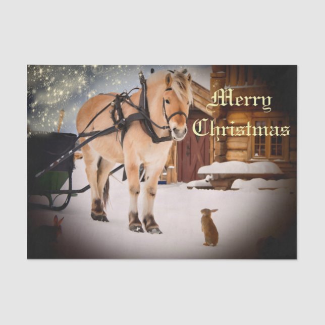 Papier Mousseline Starry Noël nuit à la ferme avec cheval (Recto)