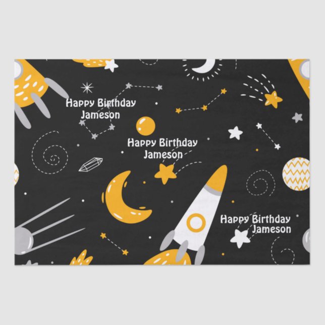 Papier Mousseline Stars Moon Space Rocket Anniversaire (Recto)