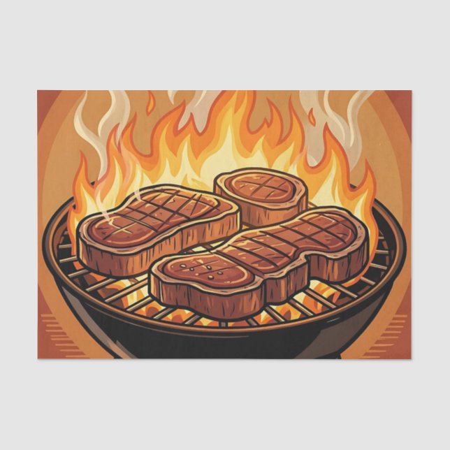 Papier Mousseline Steaks grillés flammes BBQ (Recto)
