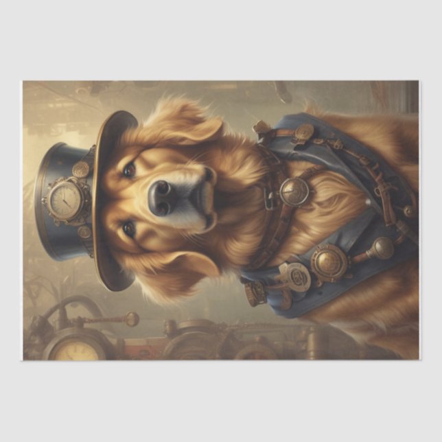 Papier Mousseline Steam Punk Golden Retriever tissu/papier découpage (Recto)