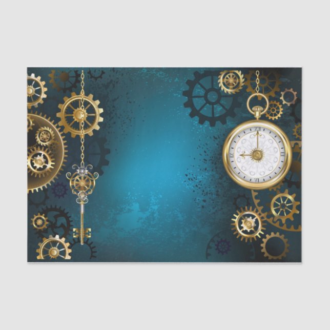 Papier Mousseline Steampunk Arrière - plan turquoise avec Gears (Recto)