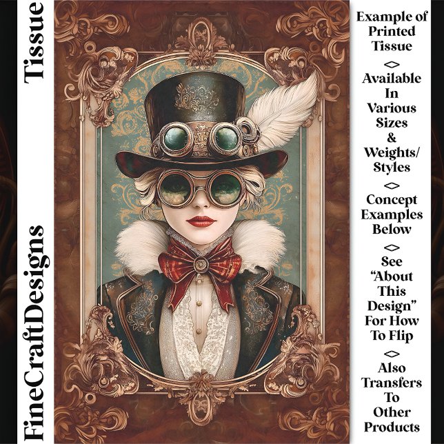 Papier Mousseline Steampunk / Art Nouveau Femme, Gold CM8 Découpage (Créateur téléchargé)