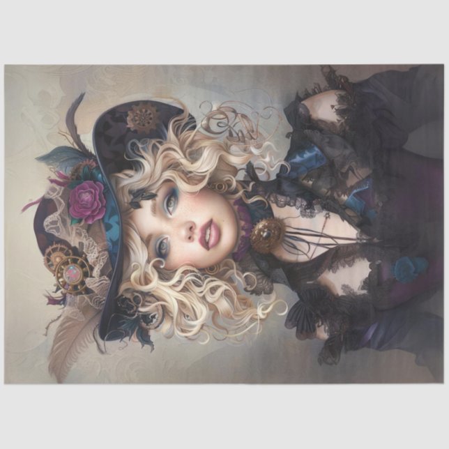 Papier Mousseline Steampunk Blonde-Lady Cogsworth Decoupage  (Recto)