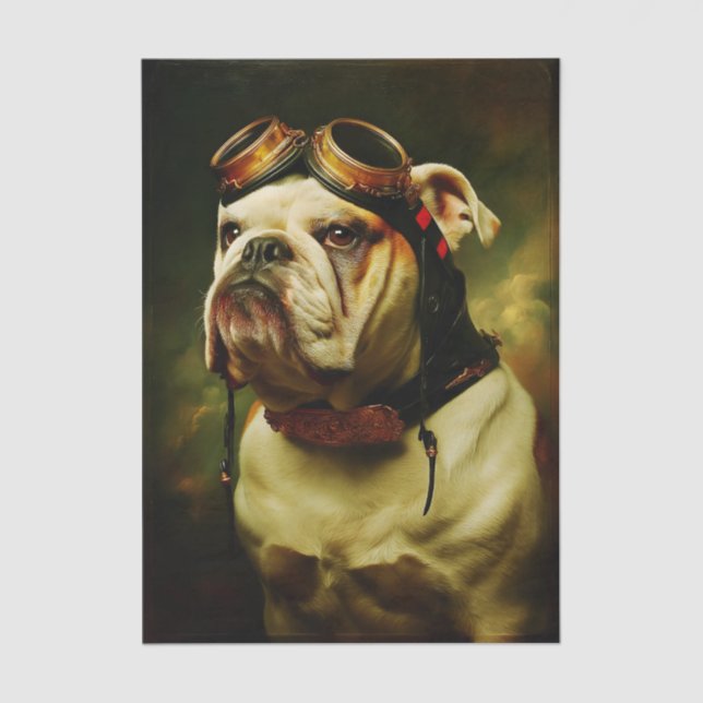 Papier Mousseline Steampunk Bulldog Aviator Portrait FC4L Decoupage (Recto)