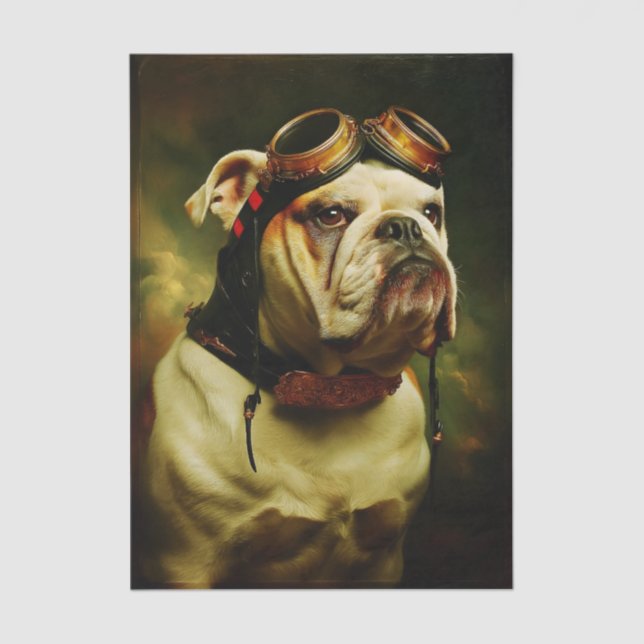 Papier Mousseline Steampunk Bulldog Aviator Portrait FC4R Decoupage (Recto)