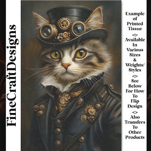 Papier Mousseline Steampunk Cute Chat Kitten BR5 Découpage