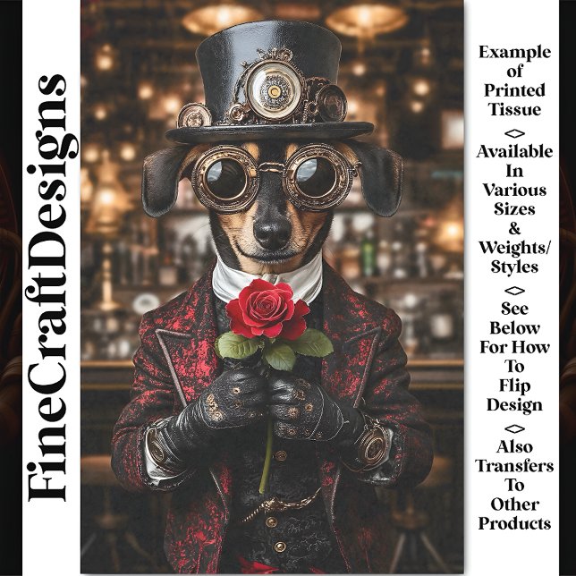 Papier Mousseline Steampunk Dachshund Chien + Rose rouge AH1O Découp (Créateur téléchargé)