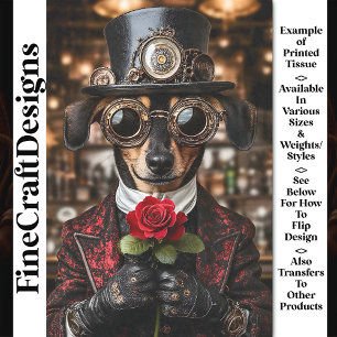 Papier Mousseline Steampunk Dachshund Chien + Rose rouge AH1Z Découp