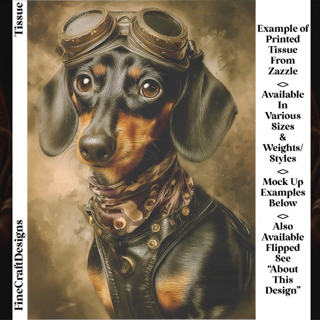 Papier Mousseline Steampunk Dachshund Dog Aviator EP7L Decoupage (Créateur téléchargé)