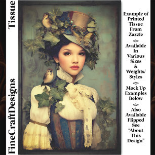 Papier Mousseline Steampunk Dame au Chapeau, Lierre & Oiseaux DK3LF