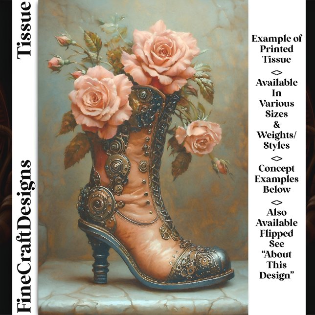 Papier Mousseline Steampunk Dames Boot & Rose Roses DF8R Découpage (Créateur téléchargé)