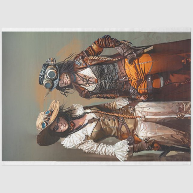 Papier Mousseline Steampunk Dames Duo Entraîneurs et Grooves Découpa (Recto)