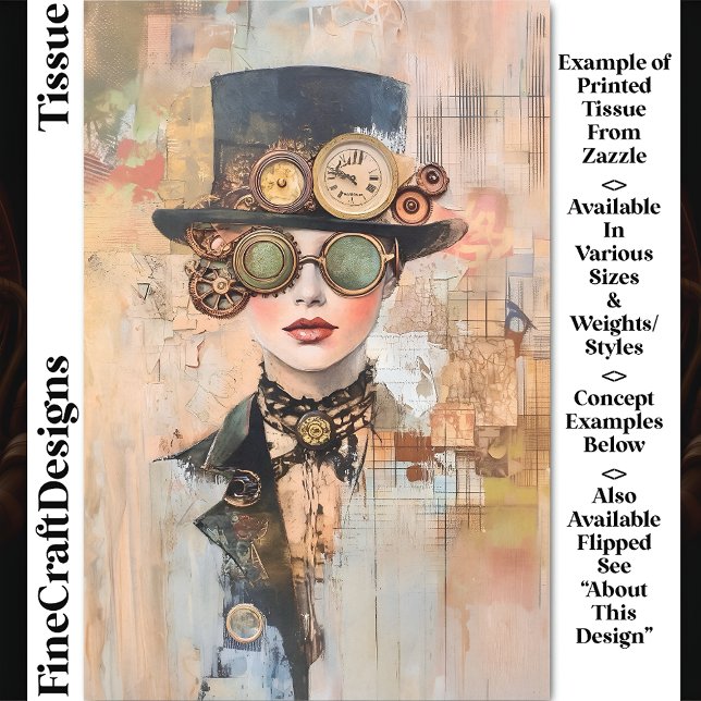 Papier Mousseline Steampunk Femme Collage Portrait DJ9L Decoupage (Créateur téléchargé)