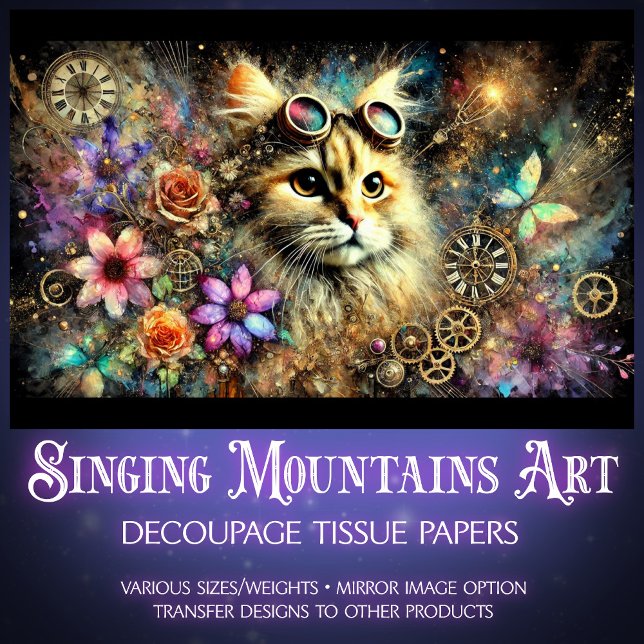 Papier Mousseline Steampunk Floral Imaginaire Chat Portrait Découpag (Créateur téléchargé)