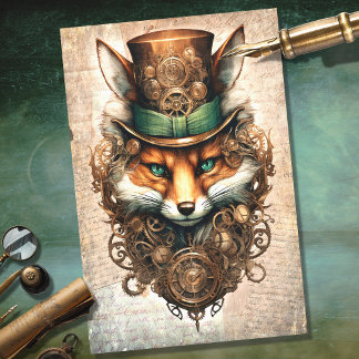 Papier Mousseline Steampunk Fox 4 Portrait Decoupage Papier