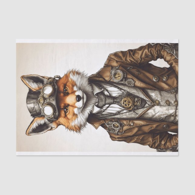 Papier Mousseline Steampunk Fox Art vintage (Recto)